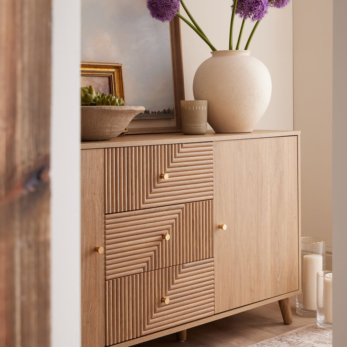 Dora Large Sideboard with Drawers - Light Wood