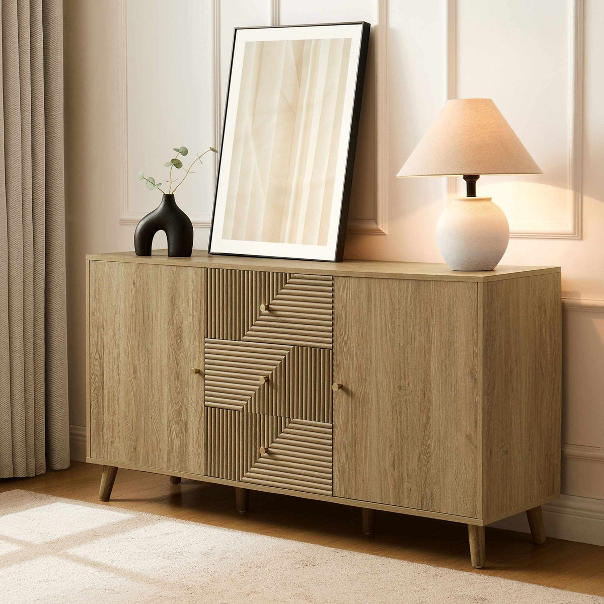 Dora Large Sideboard with Drawers - Light Wood