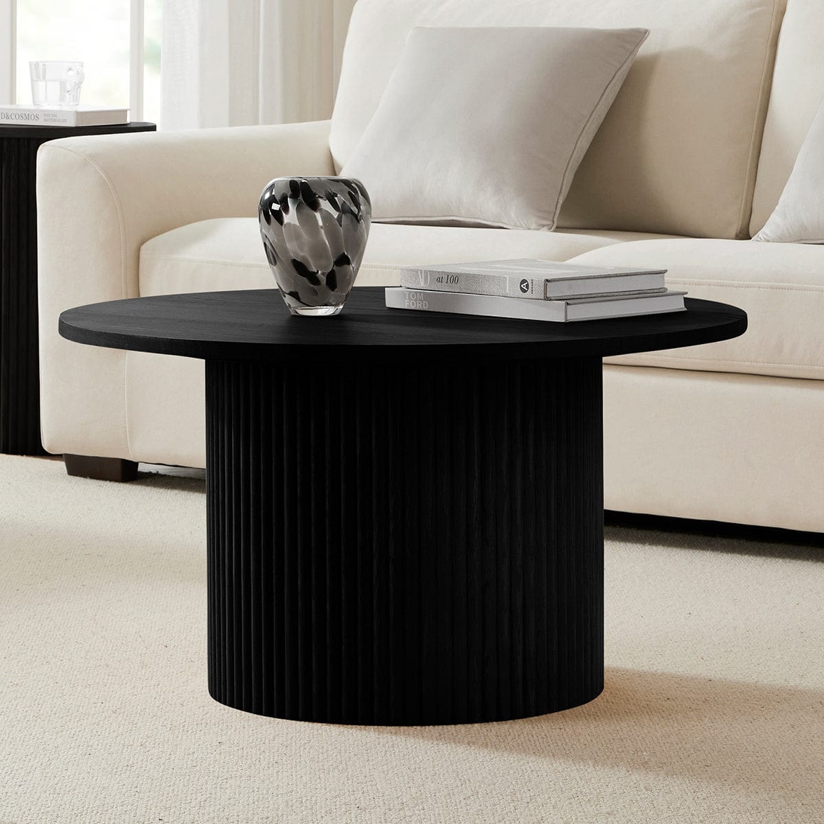 Hattie Round Pedestal Coffee Table - Black