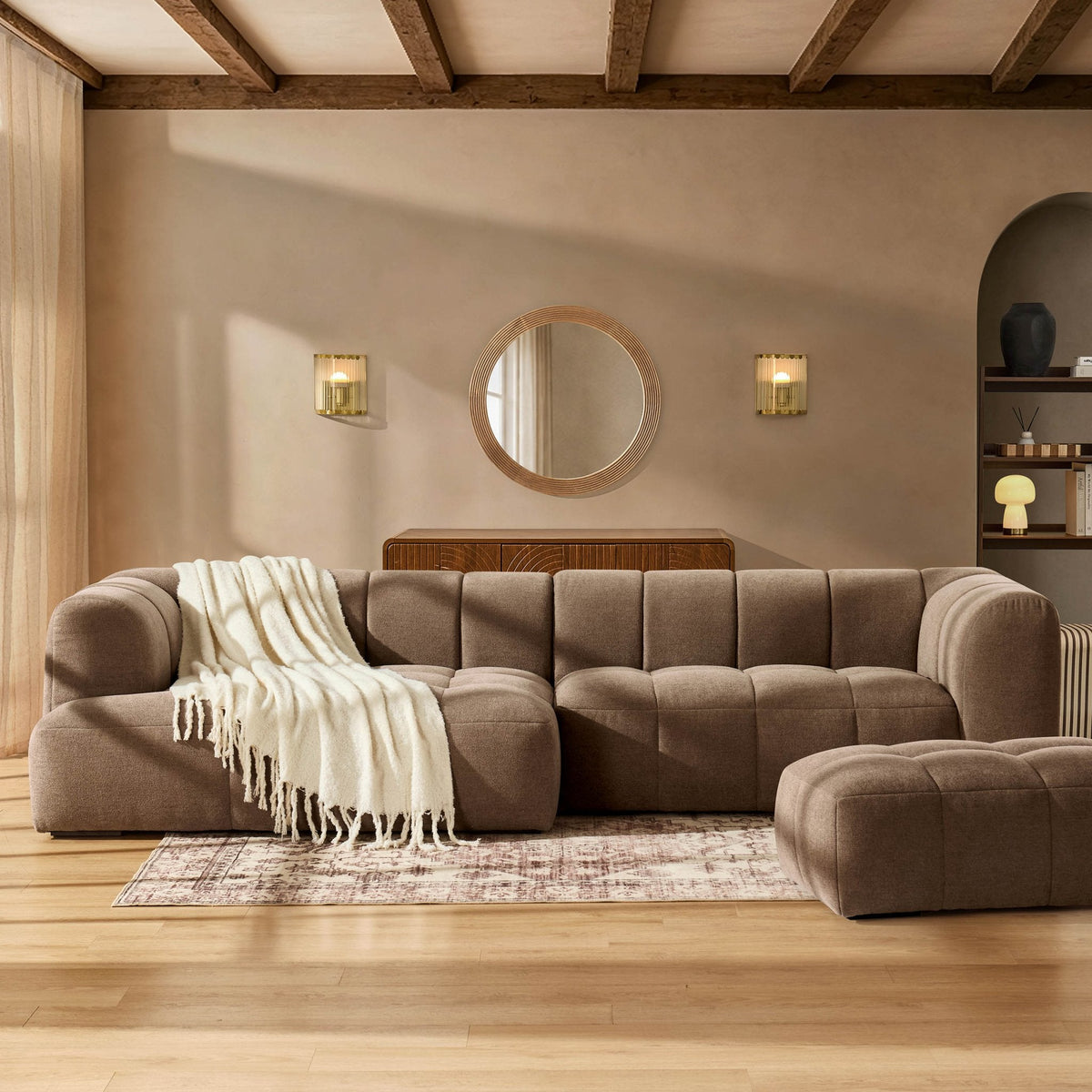 Manhattan Left Hand Chaise Sofa - Chenille Mushroom