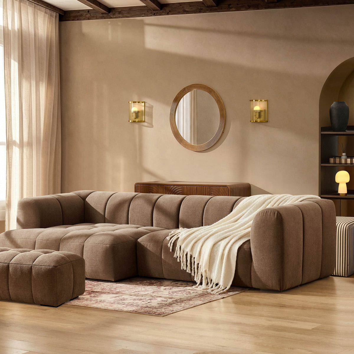 Manhattan Left Hand Chaise Sofa - Chenille Mushroom