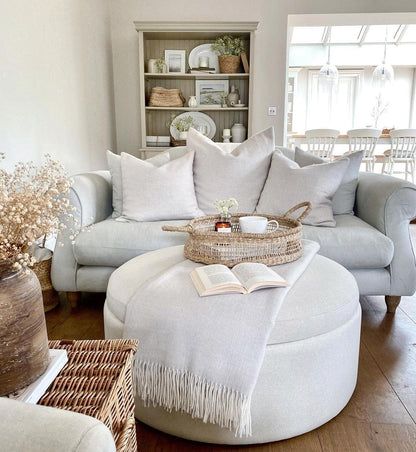 Stockton Round Storage Pouffe - Linen Natural