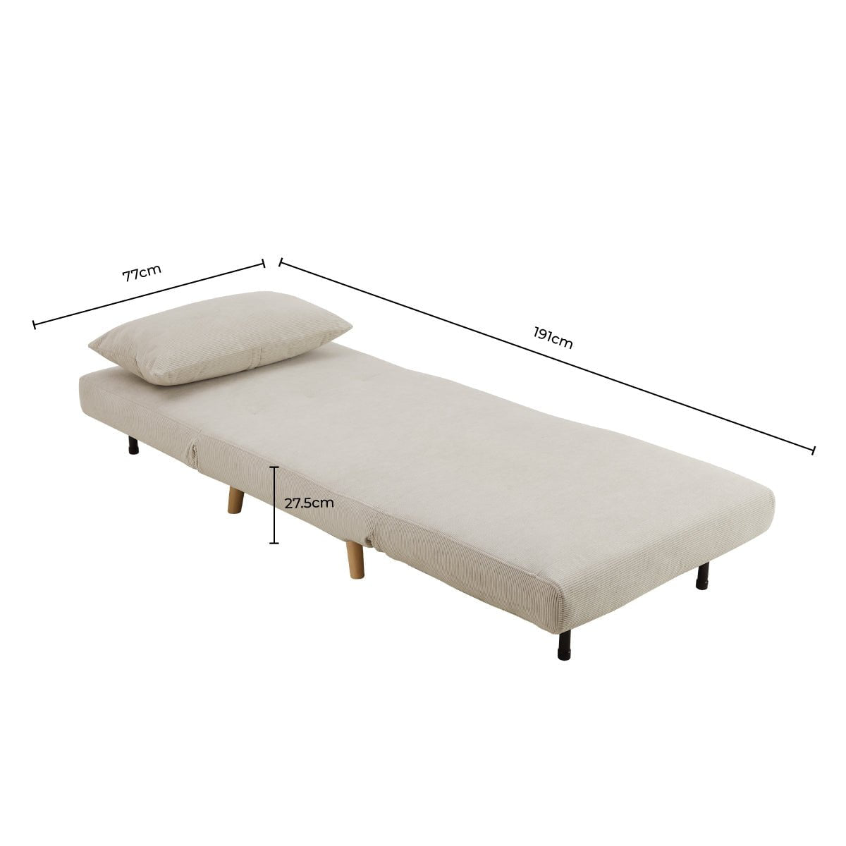 Seattle Single Click Clack Sofa Bed - Corduroy - Pebble